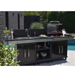 Pack Cuisine Extérieure FIDGI 4 Avec Barbecue Gaz + Desserte + Evier -Napoleon Magasin barbecue gaz cook in garden fidgi 4 cuisine ambiance min
