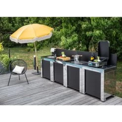 Cuisine D'extérieur ENO Modulo Inox Et Noir Pour Plancha - 4 Modules Avec Table De Cuisson Master