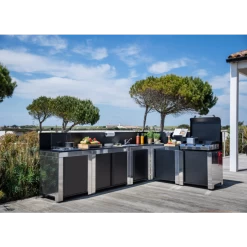 Cuisine D'extérieur ENO Modulo Inox Et Noir Pour Plancha - 5 Modules Avec Table De Cuisson Master