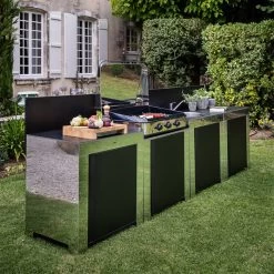 Modulo Pour Poser Une Plancha - Coloris Inox Et Noir - Cuisine D'extérieur ENO -Napoleon Magasin modulo inox noir plancha cuisine exterieur eno ambiance 1 min