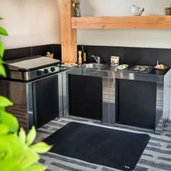 Modulo Pour Poser Une Plancha - Coloris Inox Et Noir - Cuisine D'extérieur ENO -Napoleon Magasin modulo inox noir plancha cuisine exterieur eno ambiance 3 min